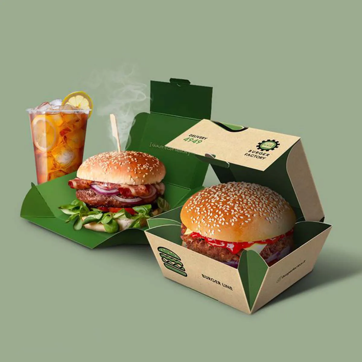 Printed Brown Burger Box